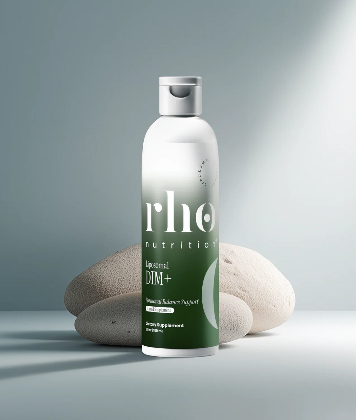Rho Nutrition Liposomal DIM+ bottle with wellness-inspired display
