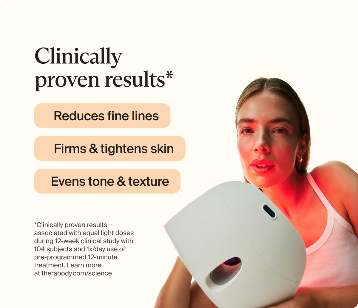 Therabody TheraFace LED Mask clinical skin improvement results infographic
