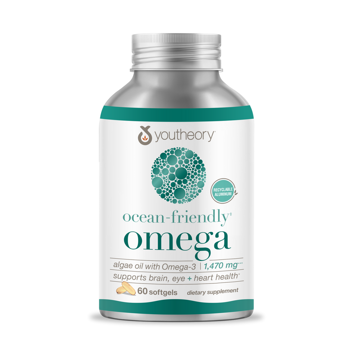 Youtheory® Ocean-Friendly Omega - Vegan Algae Omega 3 Softgel - with EPA & DHA - Heart, Eye & Brain Health