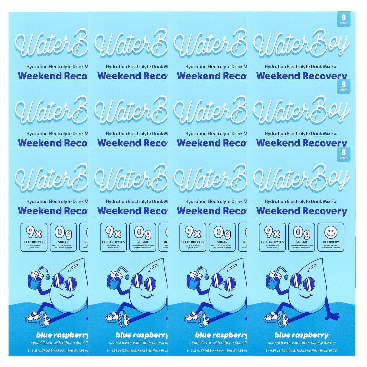 Waterboy Weekend Recovery Electrolyte Drink Mix - 8 Sticks (Blue Raspberry)