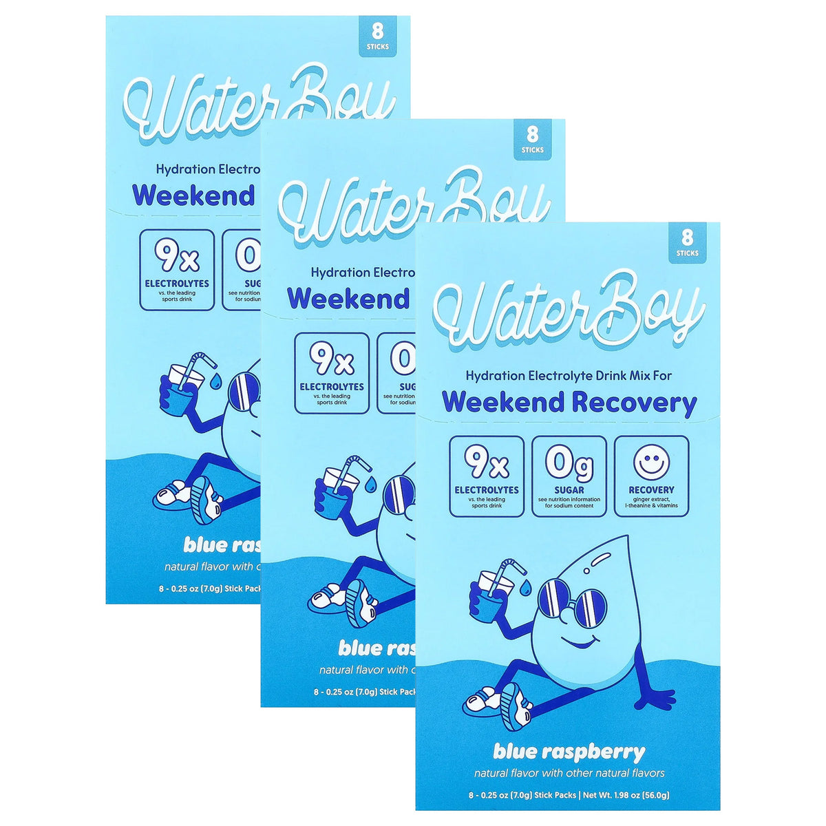 Waterboy Weekend Recovery Electrolyte Drink Mix - 8 Sticks (Blue Raspberry)