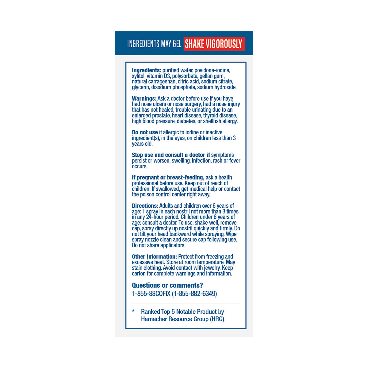 CofixRX Nasal Cleanse packaging back side ingredients and usage