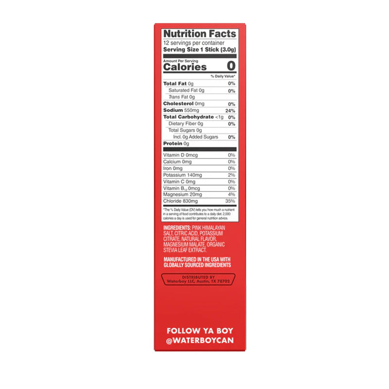 Waterboy Daily Hydration Electrolyte Drink Mix - 12 Sticks (Watermelon)