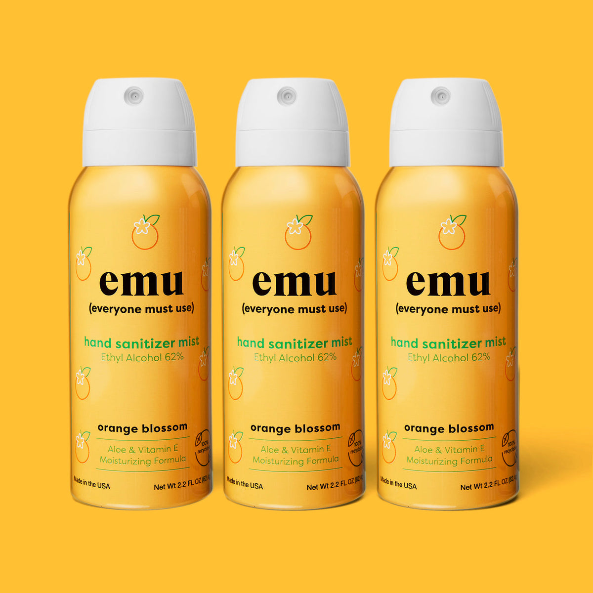 EMU orange blossam scented hand sanitizer spray (3 Pack)