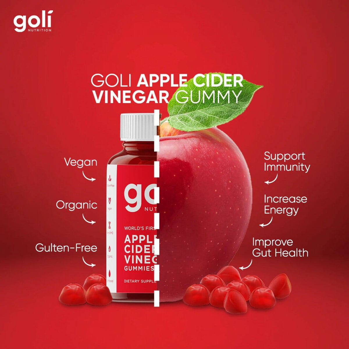 Goli apple cider vinegar gummies with vitamins for digestion and immune support