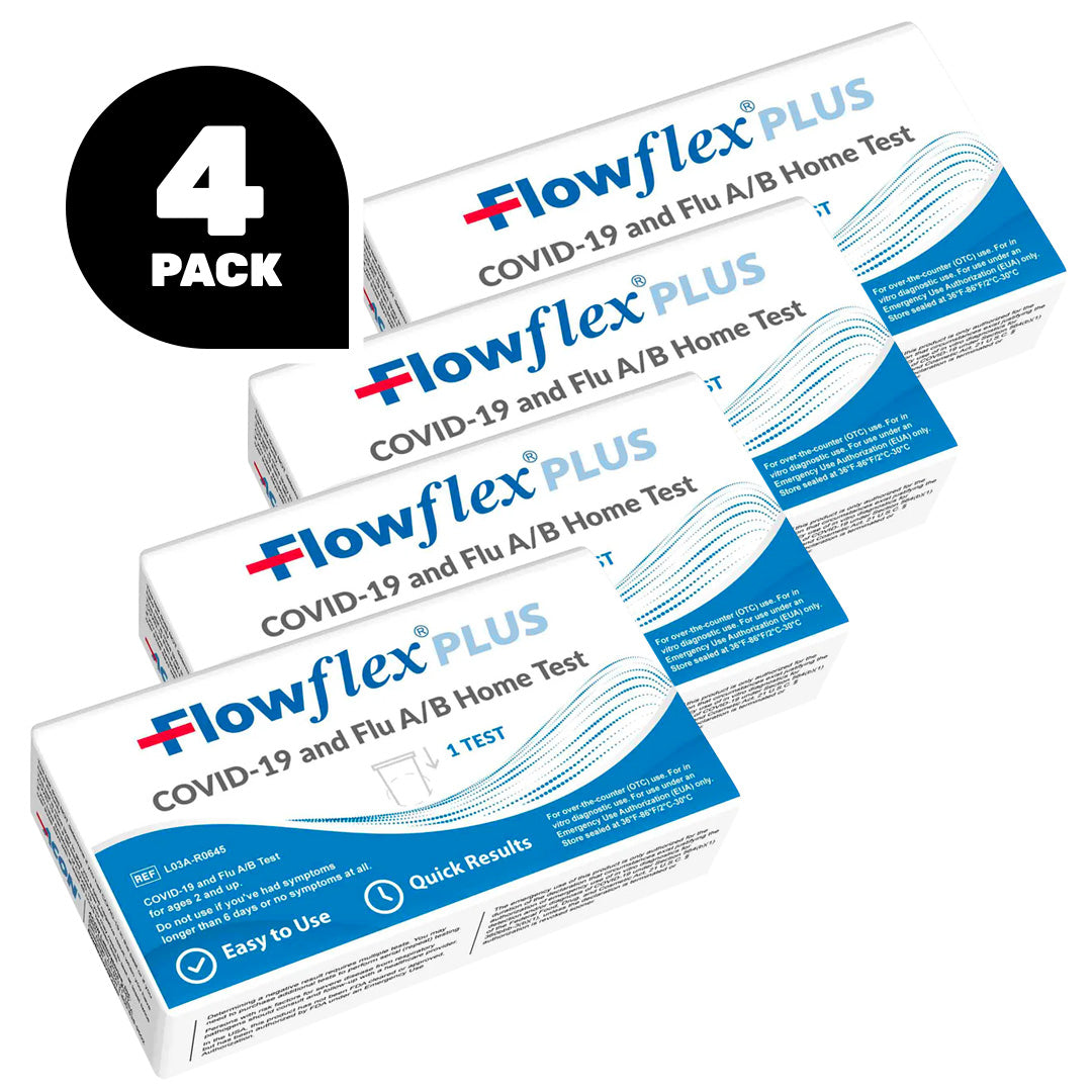 Flowflex Plus COVID-19 and Flu A/B test kits 4 pack bundle