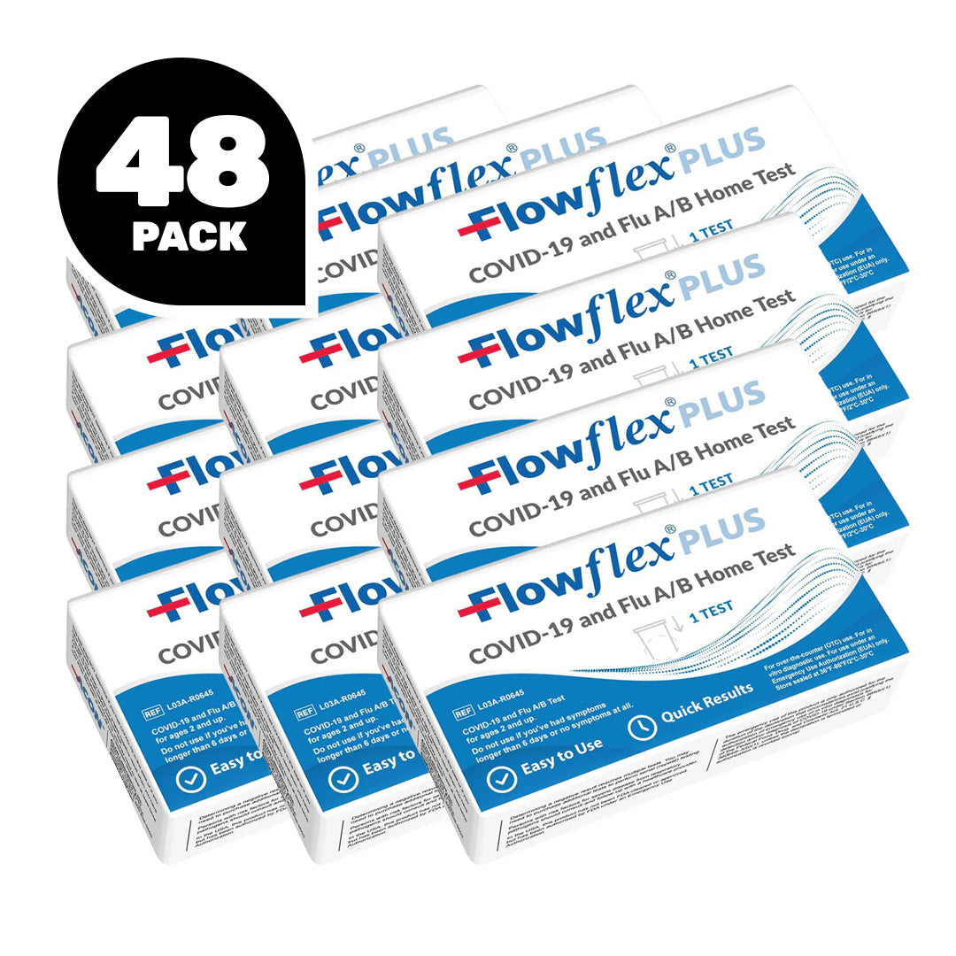 Flowflex Plus COVID-19 and Flu A/B home test kits 48 pack bundle