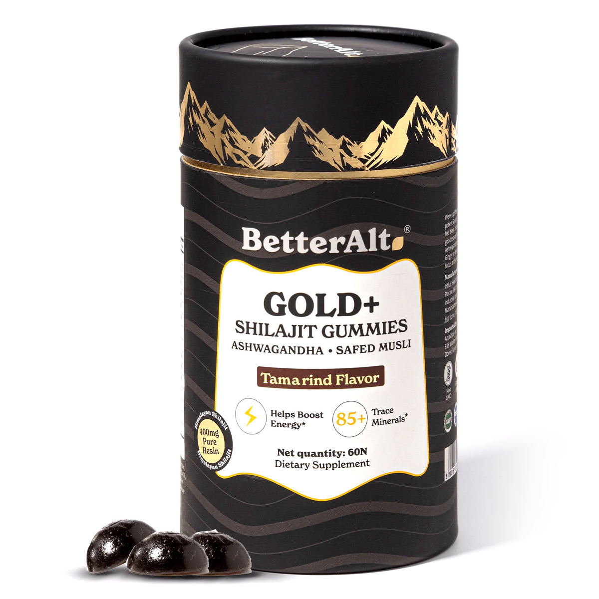 BetterAlt GOLD+ Shilajit Resin Gummies w/Ashwagandha (Tamarind)