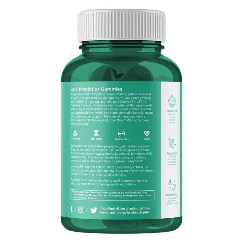 Goli probiotics gummies bottle back label ingredients