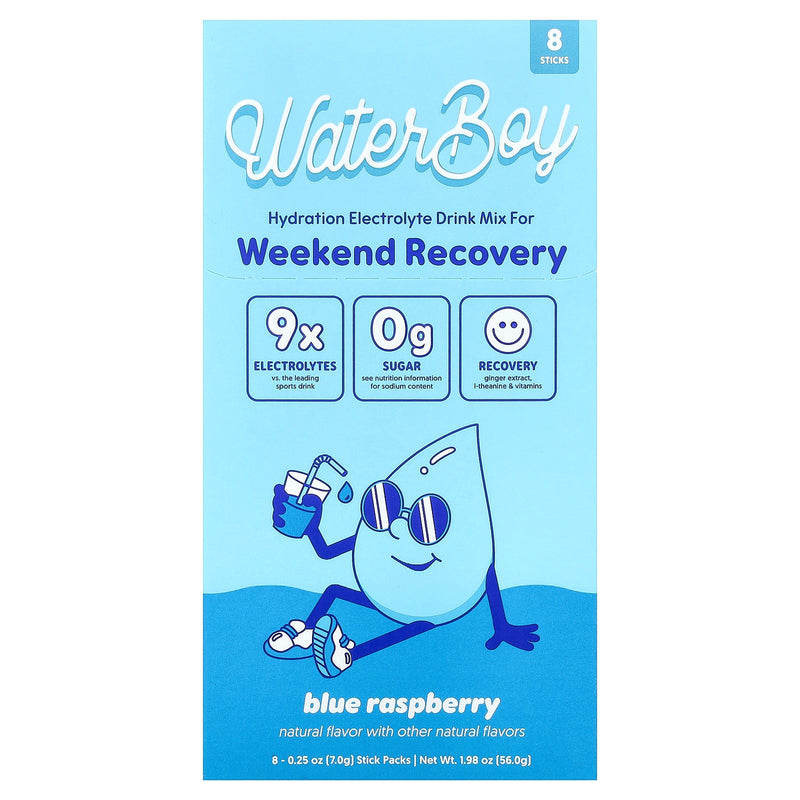Waterboy Weekend Recovery Electrolyte Drink Mix - 8 Sticks (Blue Raspberry)
