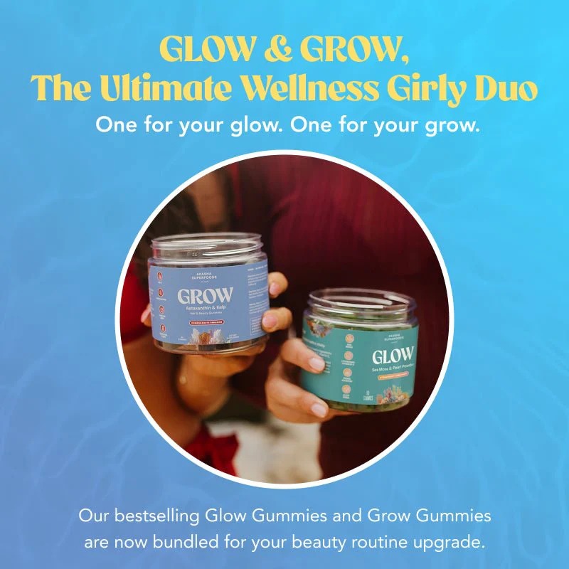 Akasha Superfoods GLOW & GROW daily beauty routine for glowing skin and healthy hair