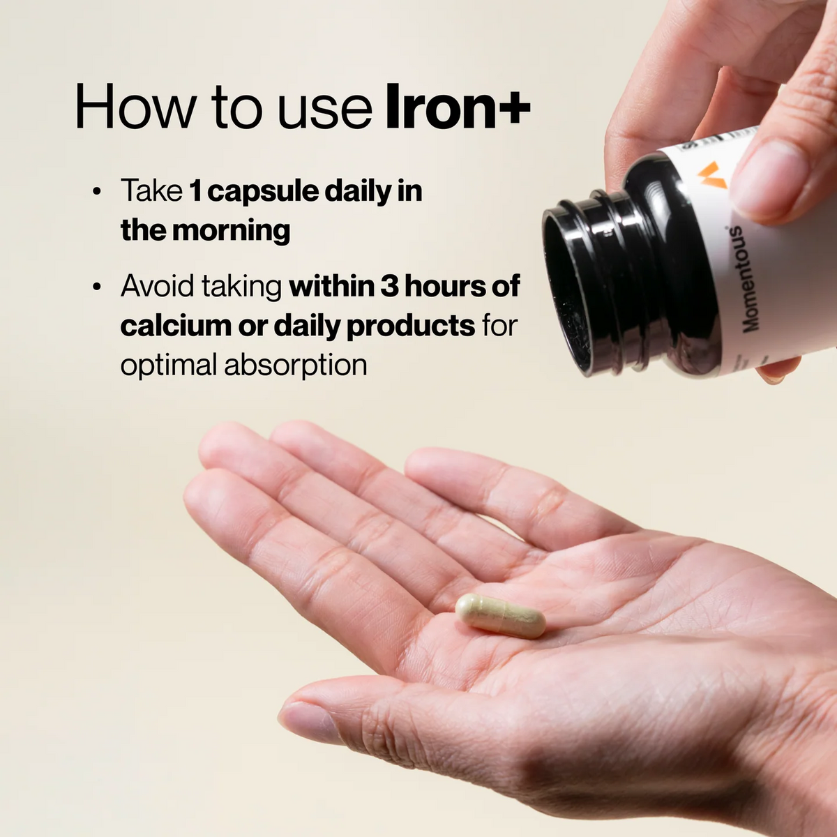 Momentous Iron+ with Vitamin C & B Complex, Ferrochel Iron | 60 Capsules