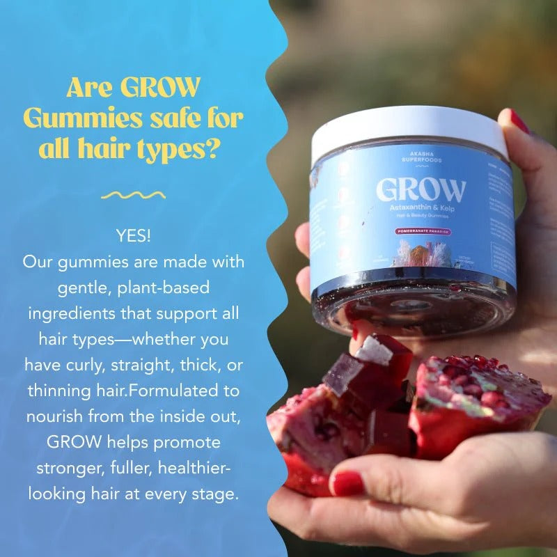 Akasha Superfoods GROW Hair & Beauty Gummies supporting healthy hair growth from within