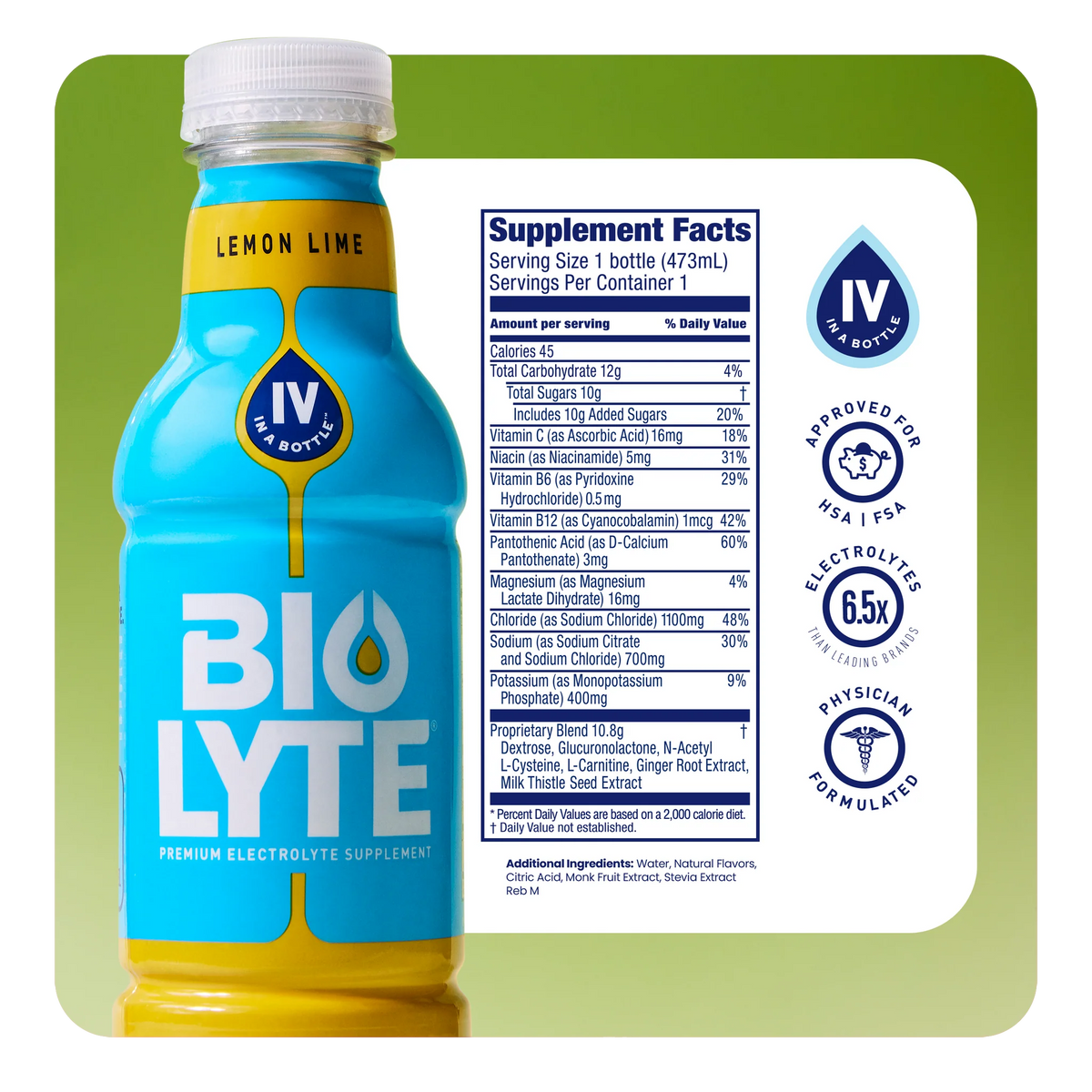 BIOLYTE® Hydration Electrolyte Drink (Lemon Lime)