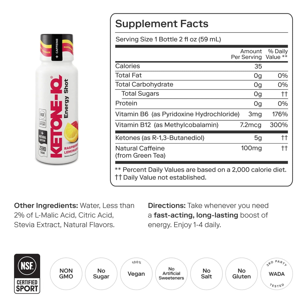 Ketone-IQ +Caffeine High Performance Energy Shot (Raspberry Lemonade)
