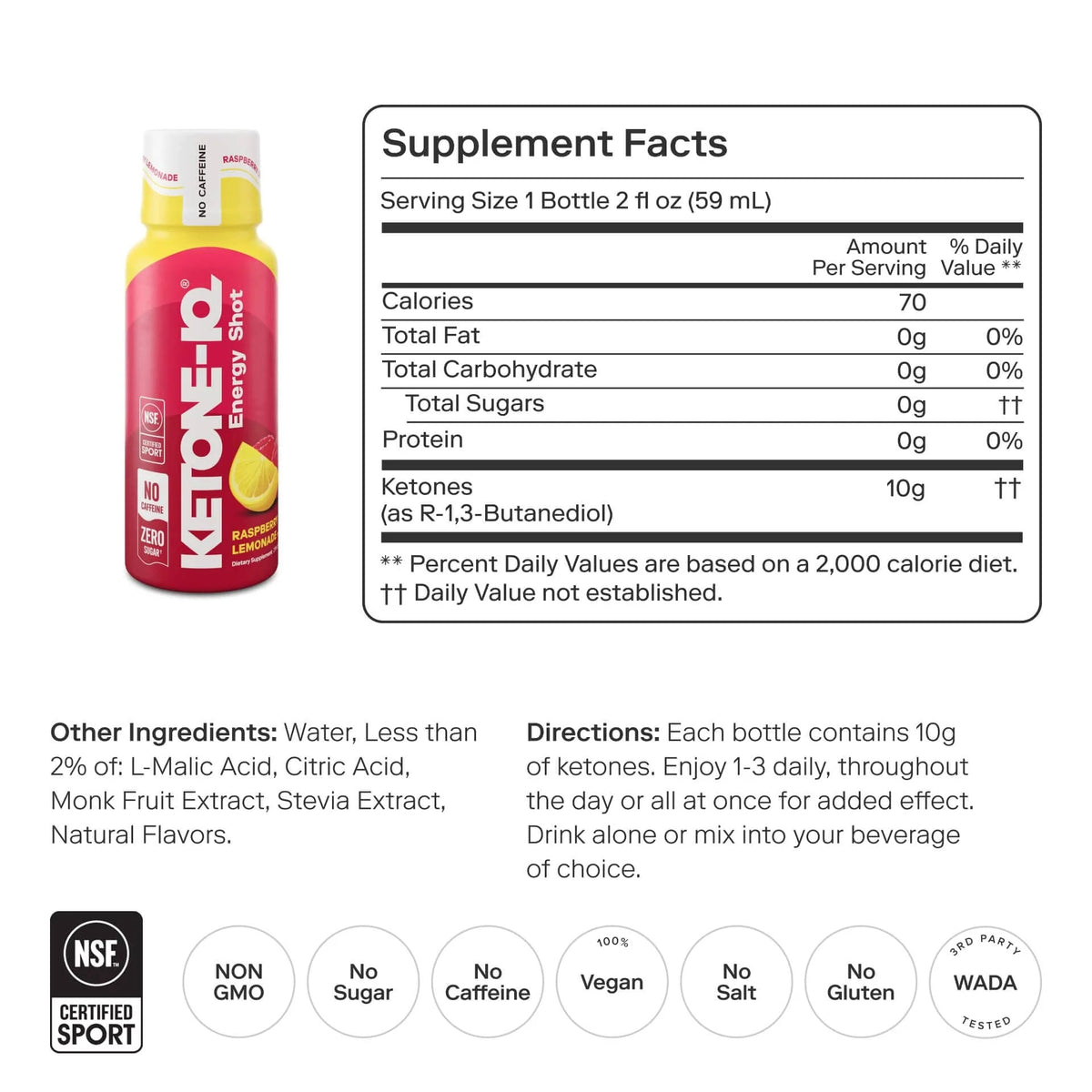 Ketone-IQ No Caffeine High Performance Energy Shot (Raspberry Lemonade)