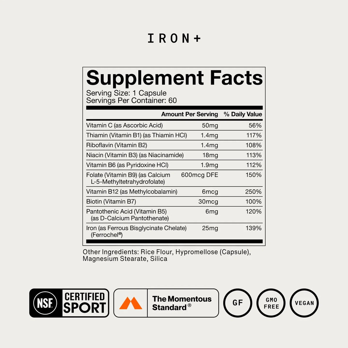 Momentous Iron+ with Vitamin C & B Complex, Ferrochel Iron | 60 Capsules