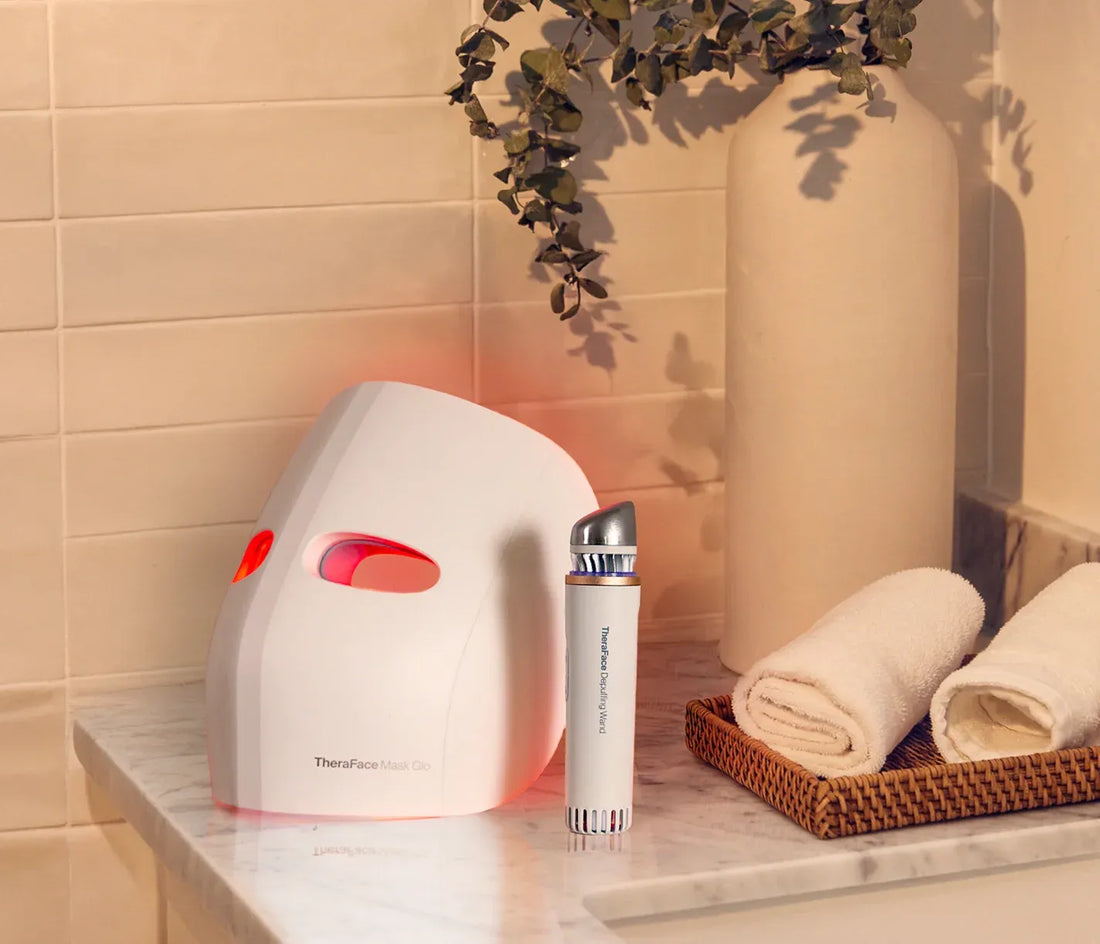 LED light therapy face mask and handheld skincare device for at-home skin rejuvenation treatments