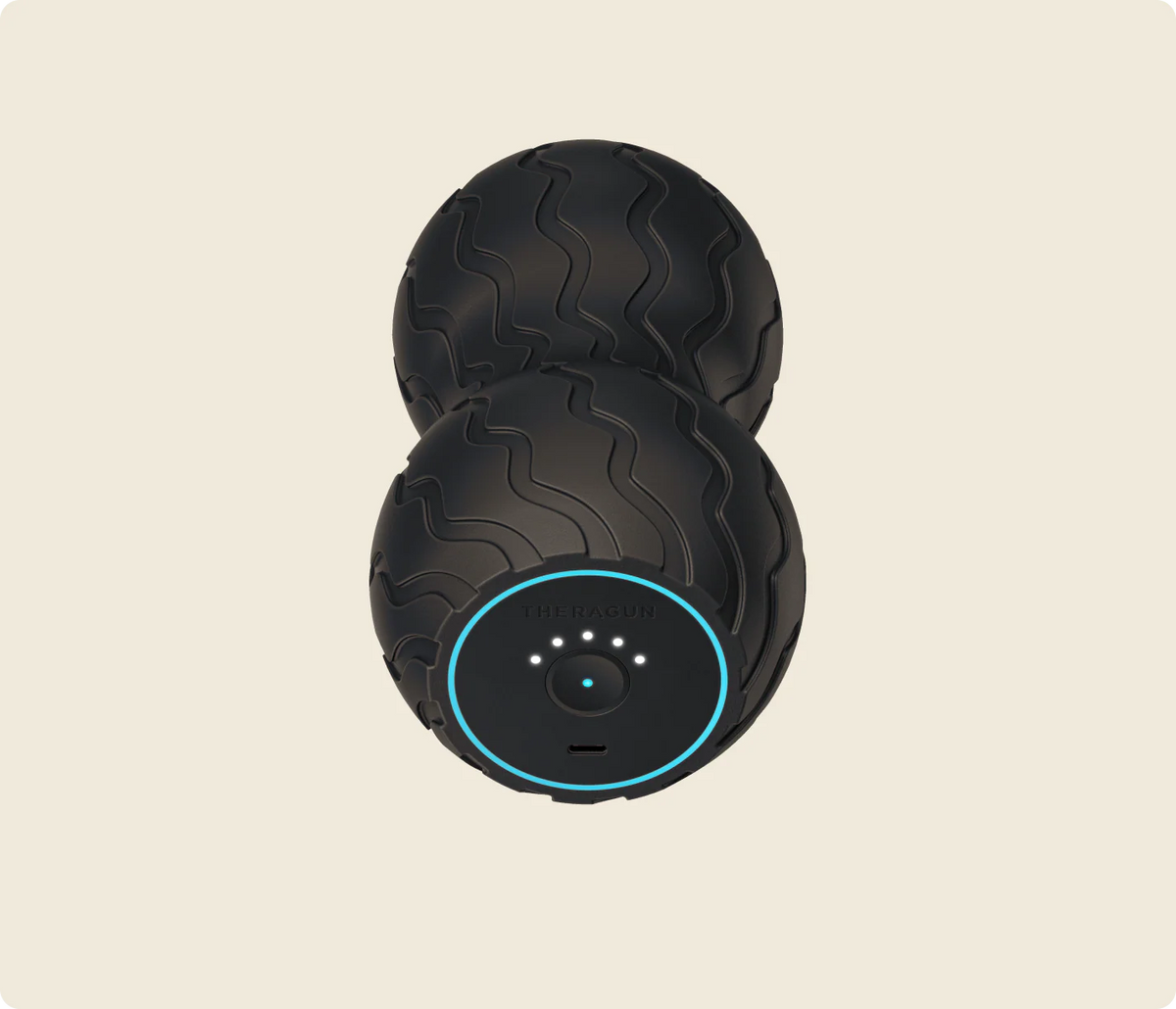 Therabody WaveDuo vibrating muscle roller showing dual massage zones and controls