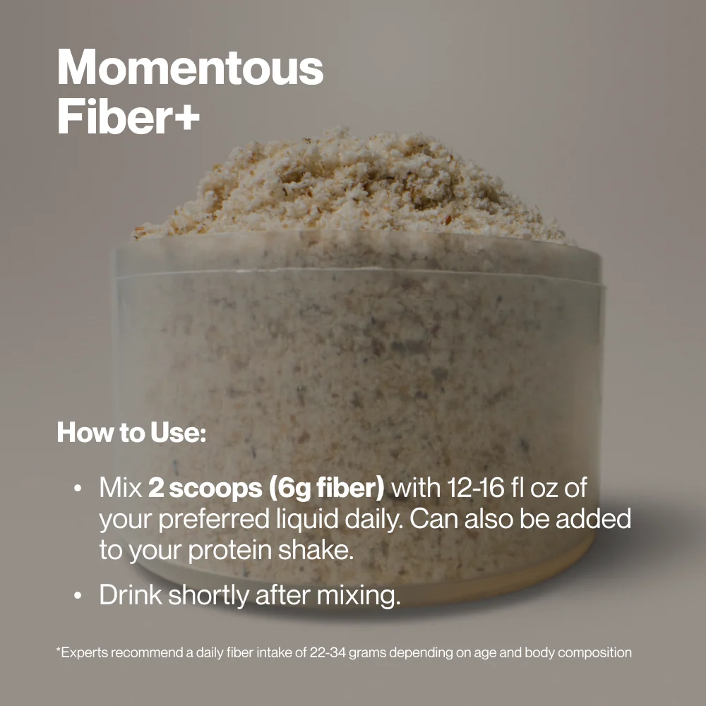 Momentous Fiber+ Prebiotic Fiber Powder (30 Serving Jar) - NSF Certified For Sport (Unflavored)