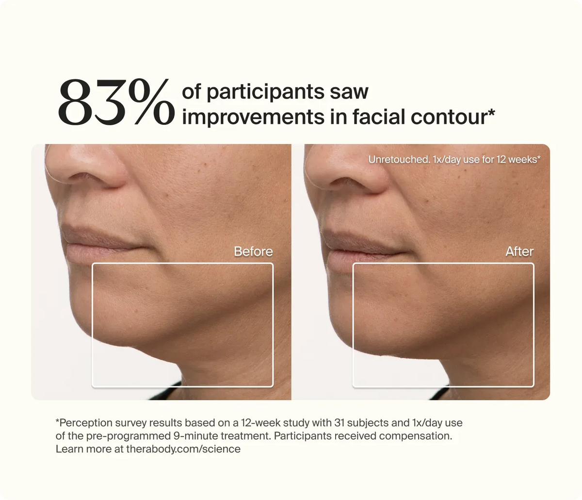 Before and after facial contour results with Therabody TheraFace Mask