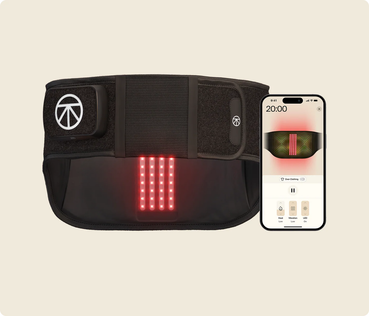ThermBack LED 4-in-1 Back Wrap with smartphone app for customized therapy settings