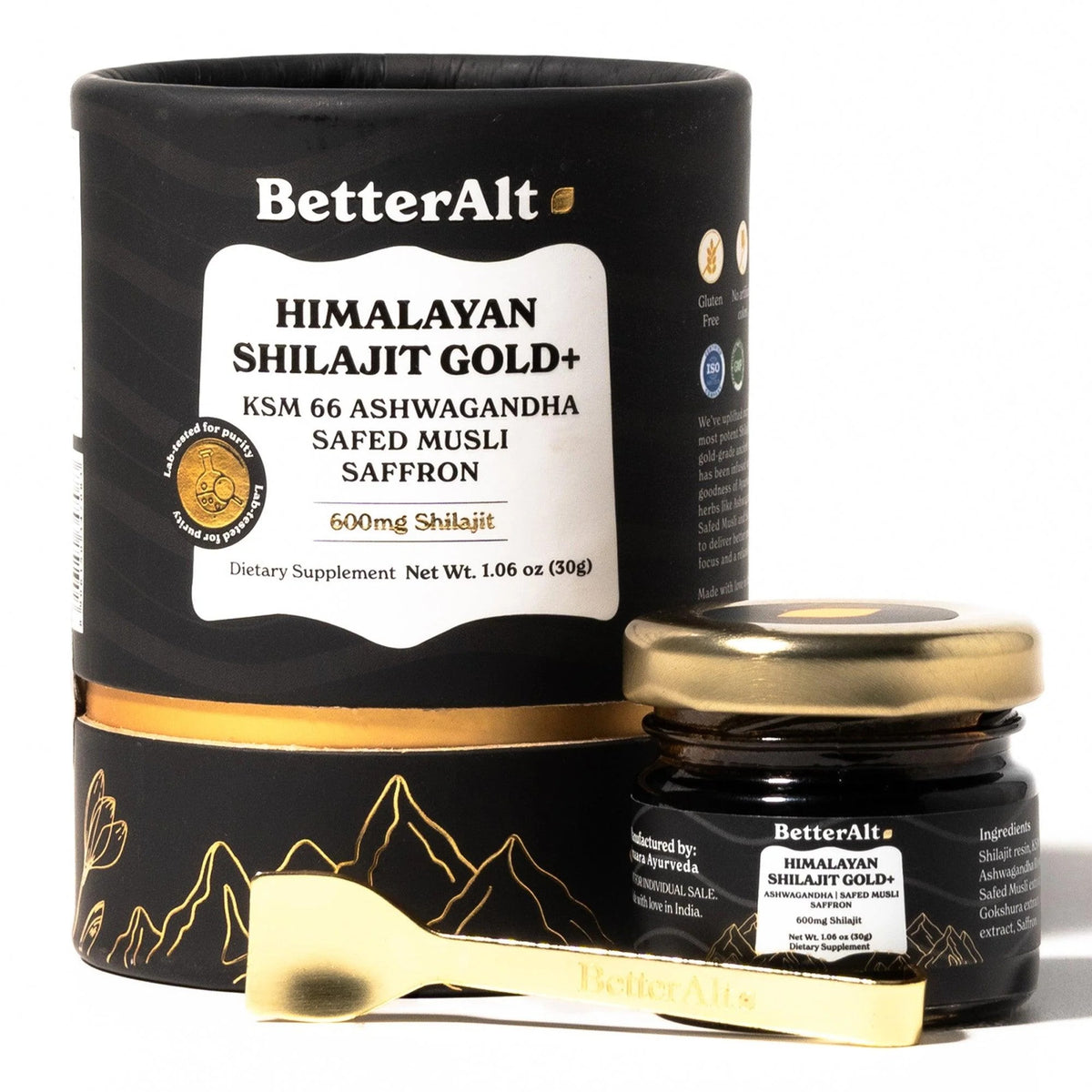 BetterAlt GOLD+ Himalayan Shilajit Resin + KSM-66 Ashwagandha + Safed Musli + Saffron (600mg Shilajit)