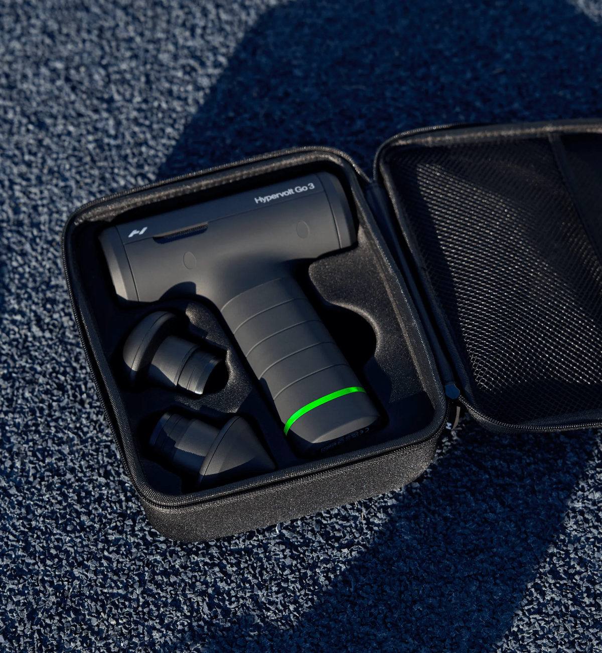 Hypervolt Go 3 massage gun with carry case and attachments