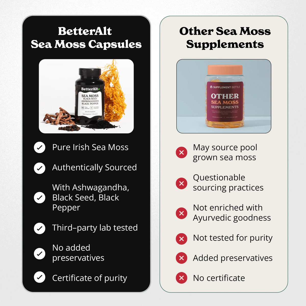 BetterAlt Sea Moss w/Black Seed Oil, Ashwagandha & Black Pepper (120 Capsules)