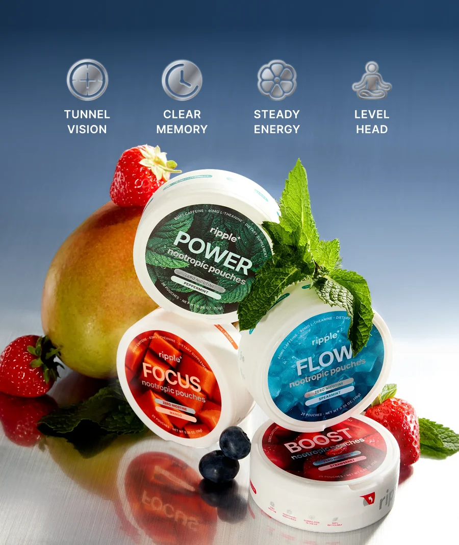 ripple⁺ Nootropic Pouches Caffeine & L-Theanine (Focus Mango)