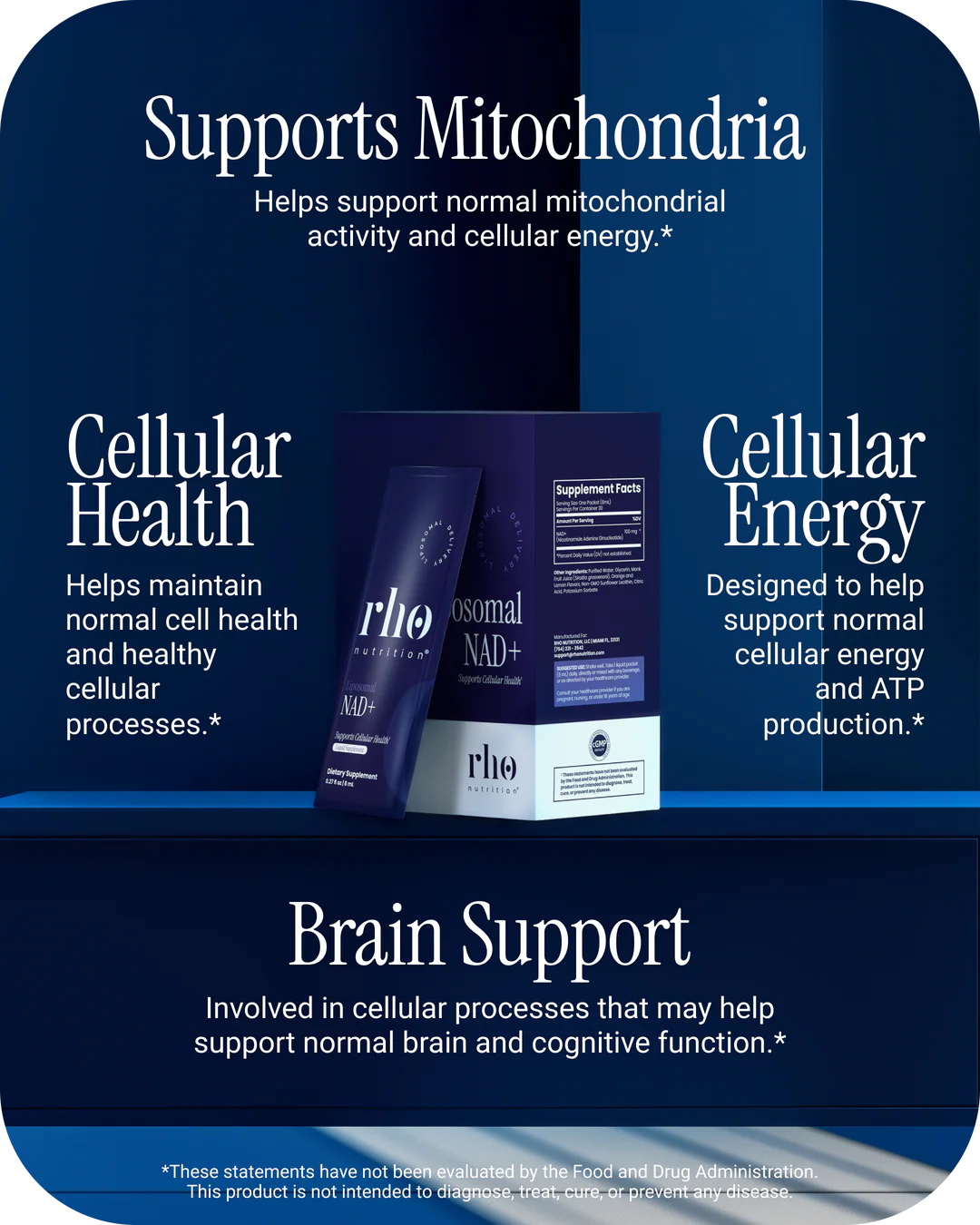 Rho Nutrition Liposomal NAD+ travel packs support cellular health, brain function, and mitochondrial energy
