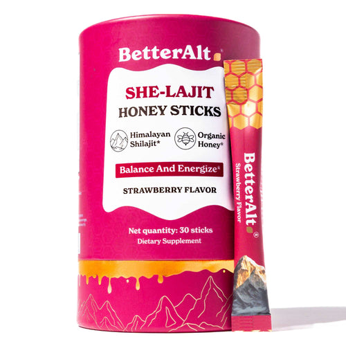BetterAlt Women's SHE-Lajit Honey Sticks for Hormonal Balance & Energy (Strawberry)