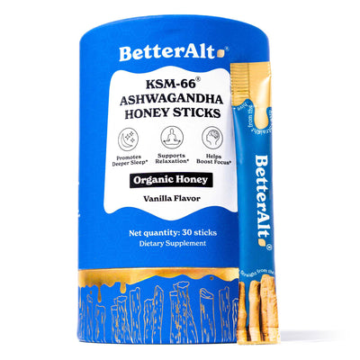 BetterAlt KSM-66 Ashwagandha Honey Sticks for Relaxation & Focus (Vanilla)