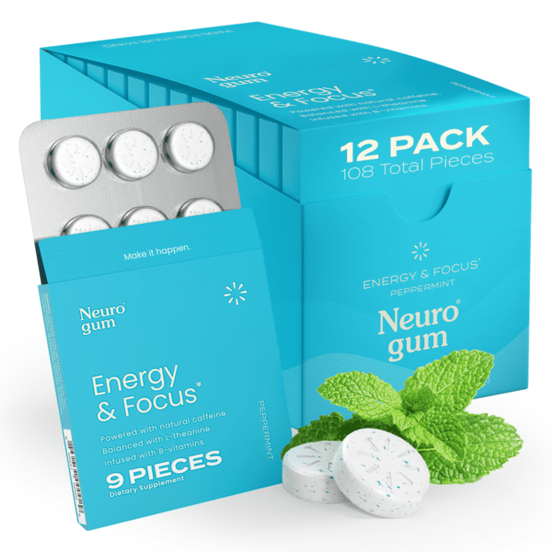 Neuro Gum Energy and Focus caffeine gum with zero sugar and vegan formula