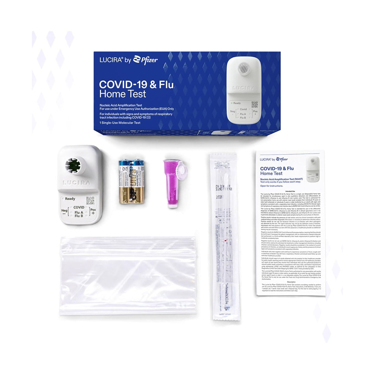LUCIRA® by Pfizer COVID-19 & Flu Home Test Kit Swab, Stir, and Detect
