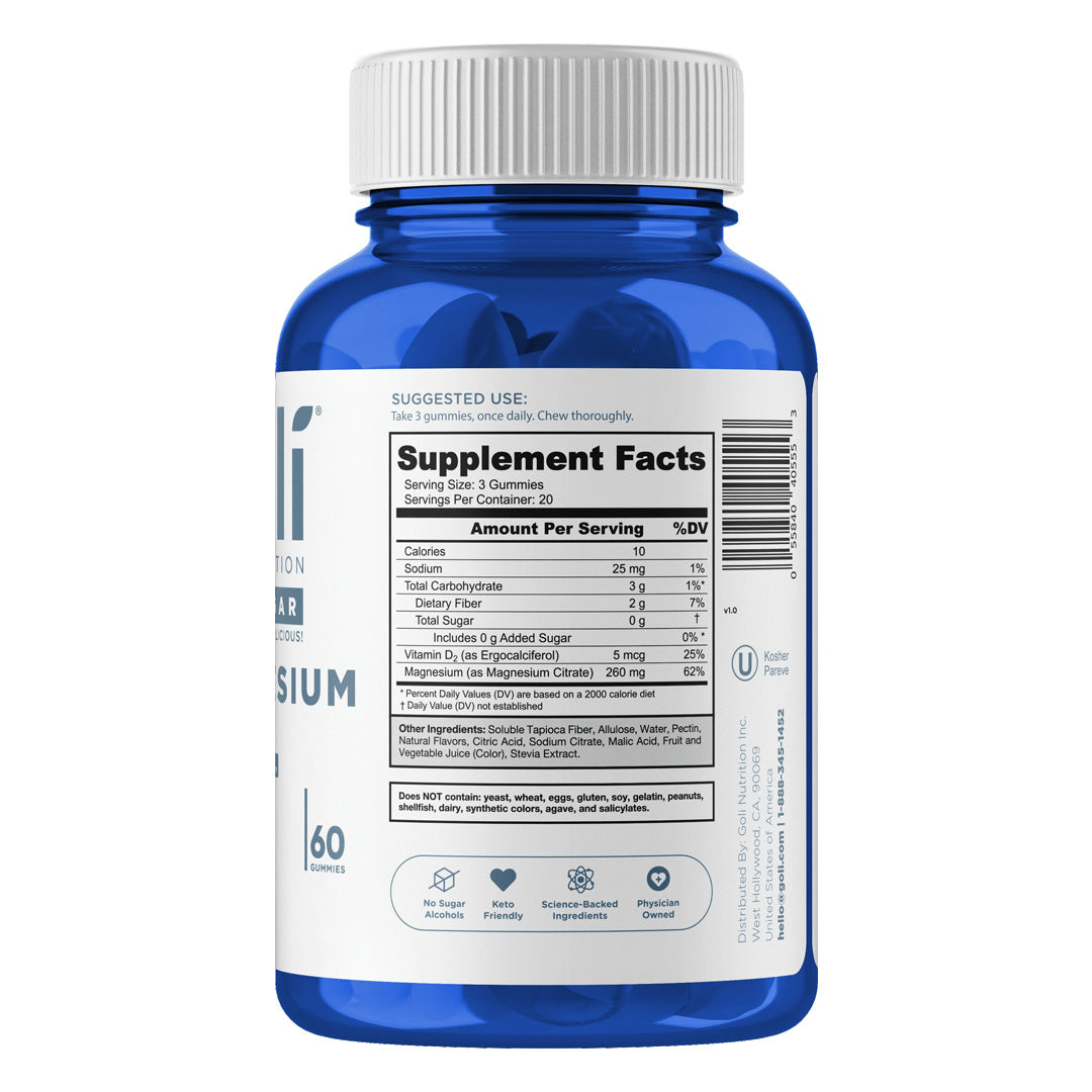 Goli Magnesium Gummies supplement facts and nutrition label