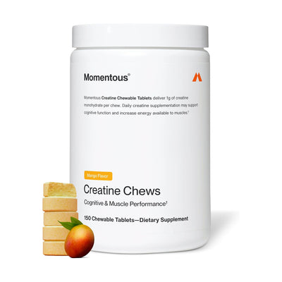 Momentous Creatine Chews mango flavored creatine supplement for muscle and cognitive performance