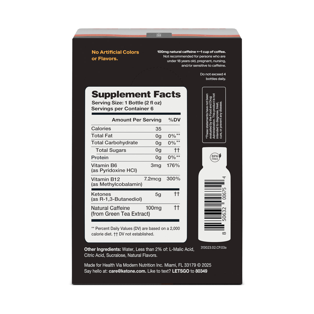 Ketone-IQ +Caffeine High Performance Energy Shot (Peach)