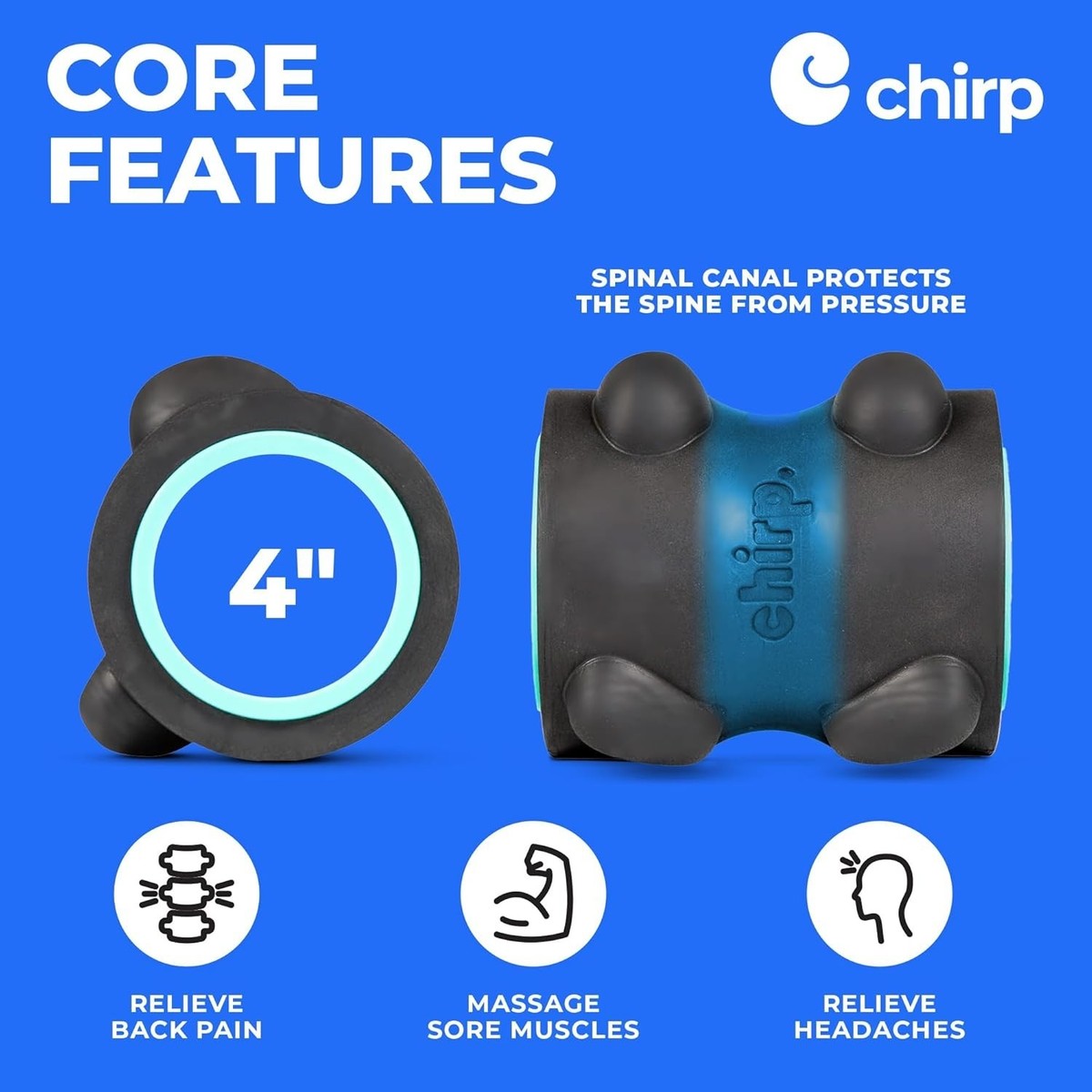 Chirp Wheel XR 4 Inch with spinal canal, massage nodes, and ergonomic design