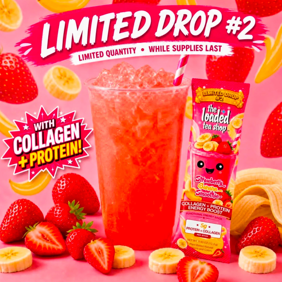 The Loaded Tea Shop Functional Energy Tea Packs Strawberry Banana Smoothie