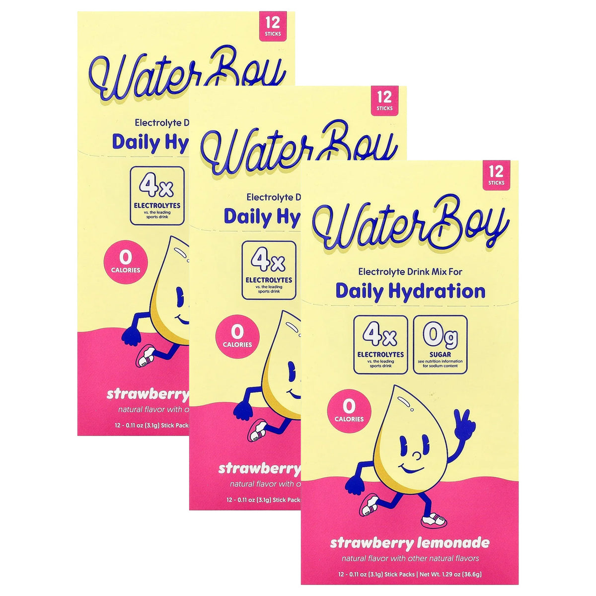 Waterboy Daily Hydration Electrolyte Drink Mix - 12 Sticks (Strawberry Lemonade)