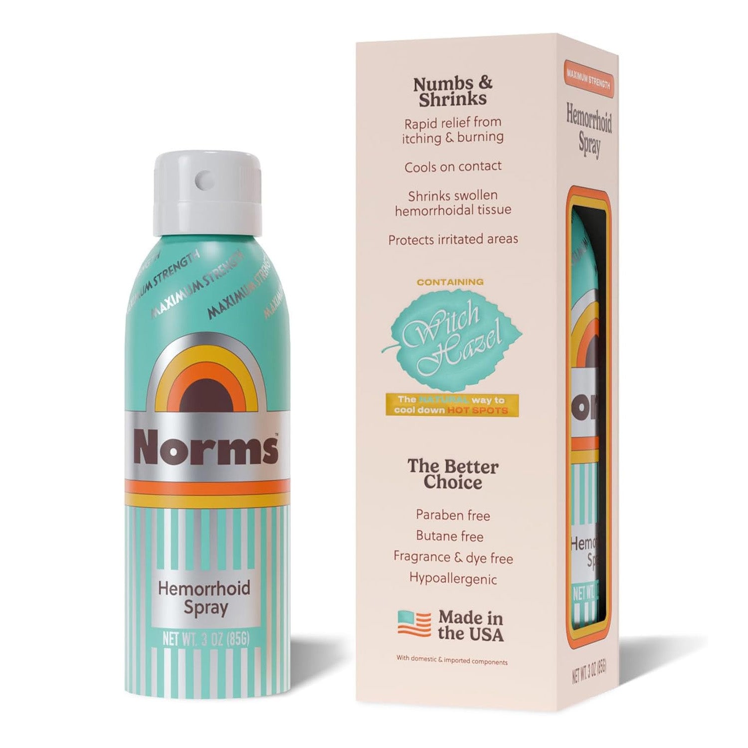 Norms Hemorrhoid Cooling Spray, Max Strength 5% – Fast Acting 3oz Spray