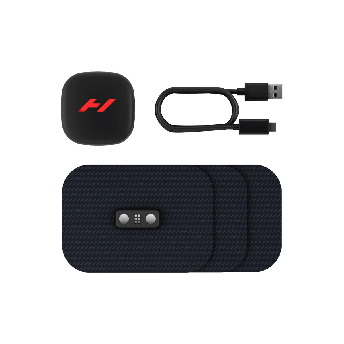 Hyperice Venom Go massager with three reusable pads and USB-C charger