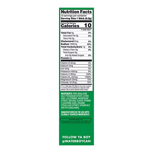 Waterboy Workout Hydration Electrolyte Drink Mix - 10 Sticks (Lemon Lime)