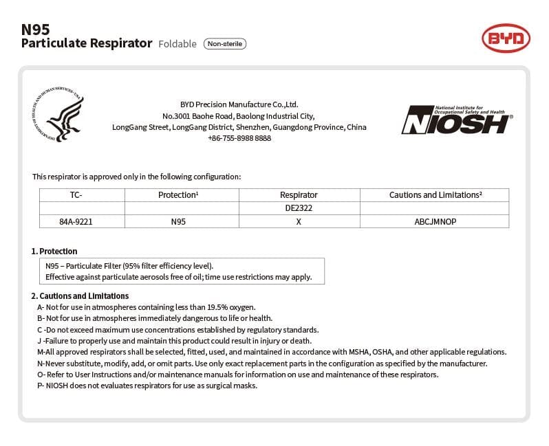 N95 respirator certification and compliance document